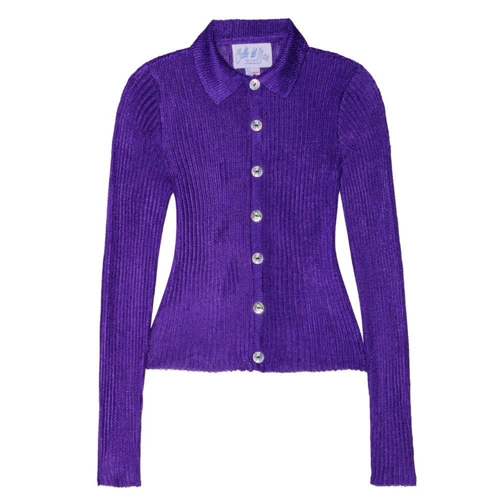 Purple Ribbed Women's Cardigan - Picture 4 of 10